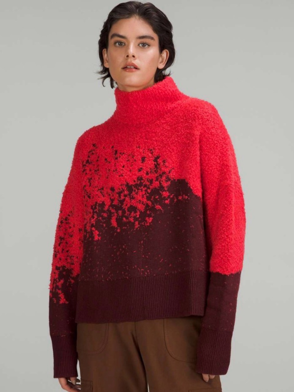 Lululemon Ombre Knit Textured Turtleneck Red Burgundy Wool 16